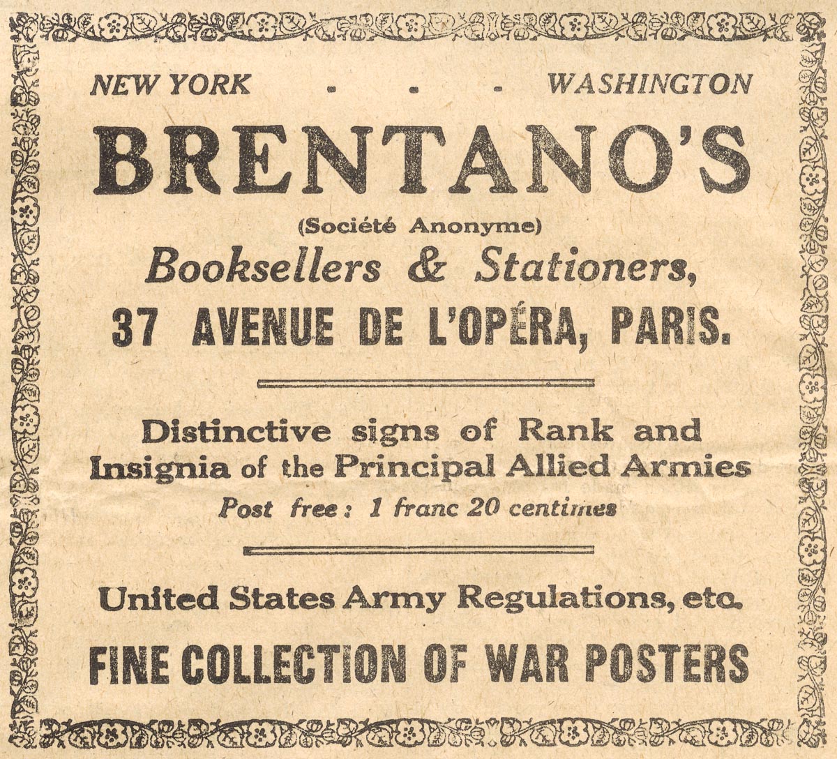 Brentano's Paris - The Stars and Stripes 1918.