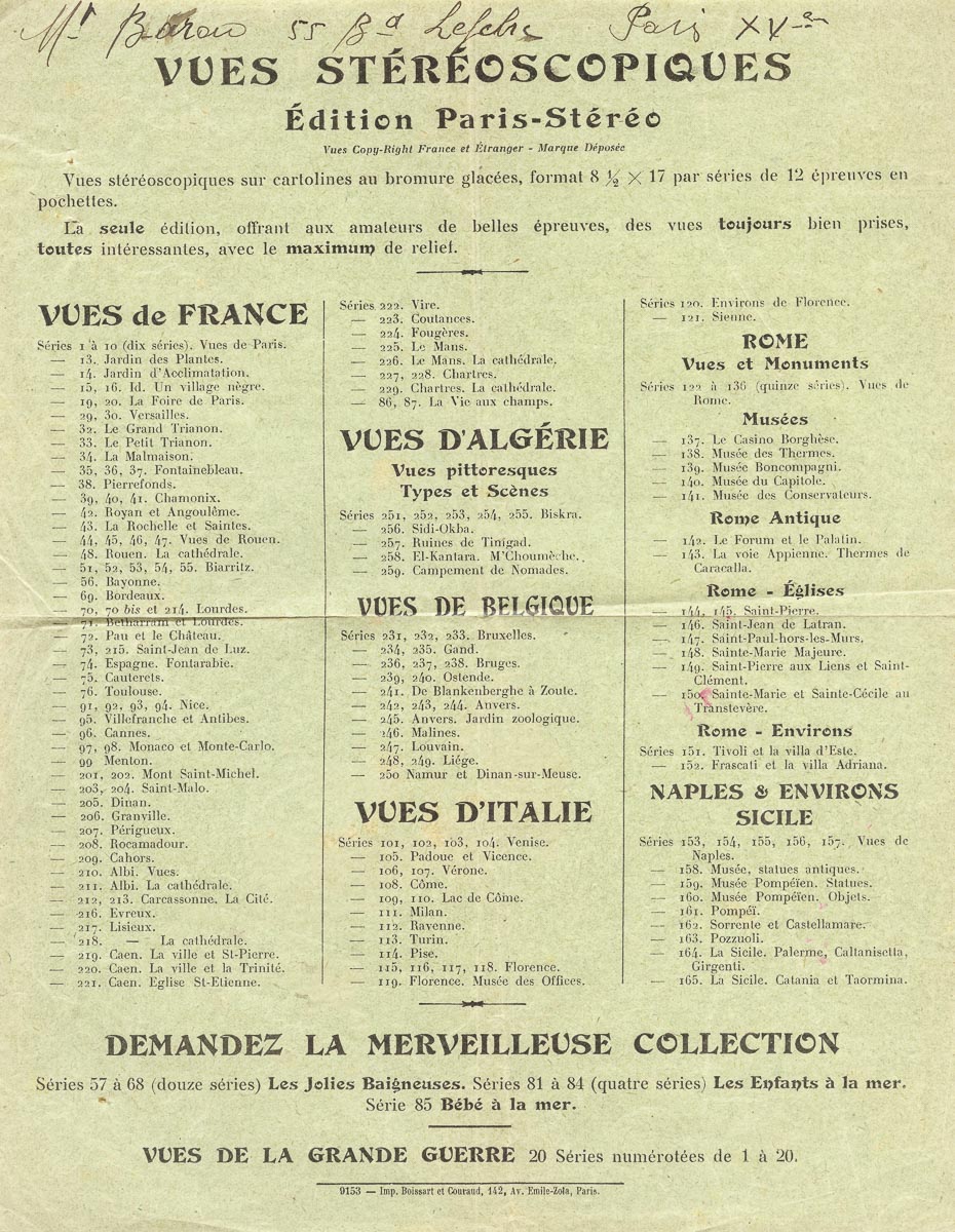 Vues Stéréoscopiques Édition Paris-Stéréo